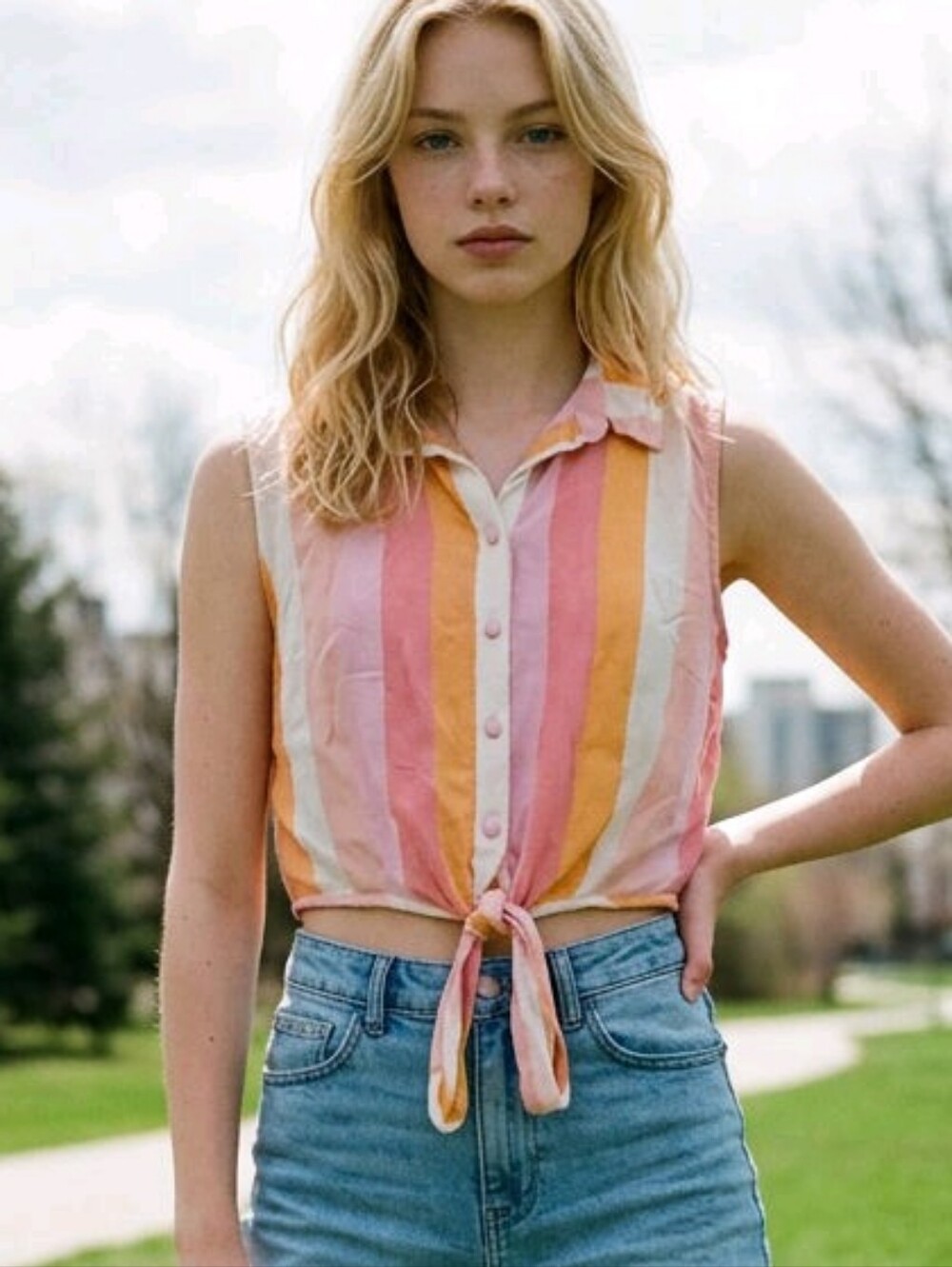 Modcloth x Collectif Sugar Tie Waist Top M Retro‎ British Pin Up Sleeveless Top